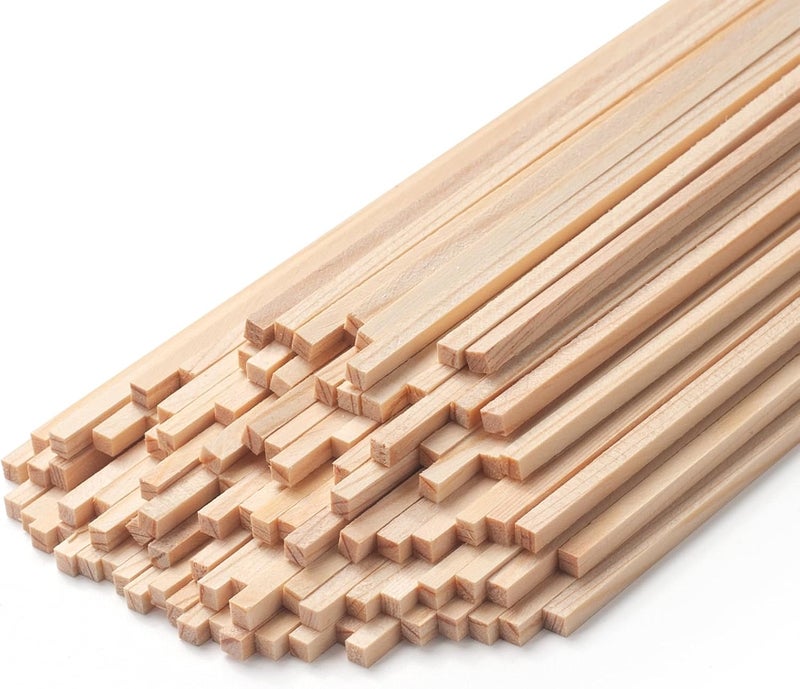 Coowayze 1/8" x 12" Square Wooden Dowel Rods Wood Square Dowels for Crafting, 100PCS Small Unfinished Wood Craft Sticks Hardwood Sticks Wooden Strips for Arts and DIYers, Miniature Buildings, Woodworking - Image 1